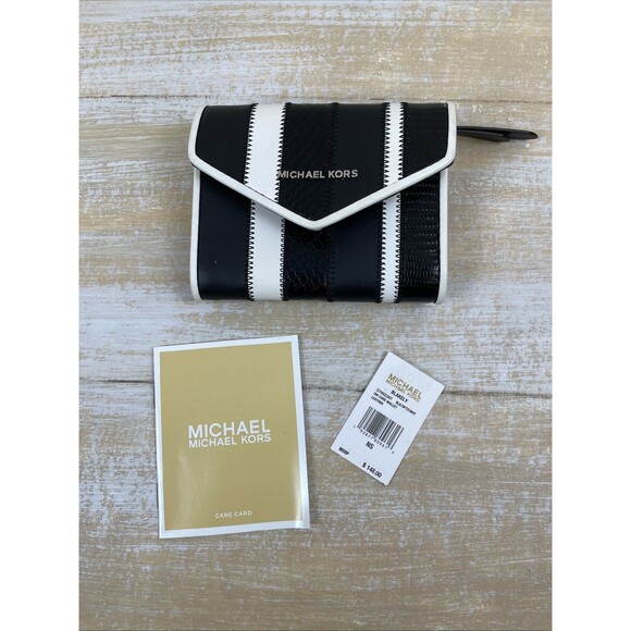 Michael Kors Women's Black & White Striped Leather Envelope Wallet *New w/o Box - Picture 1 of 10